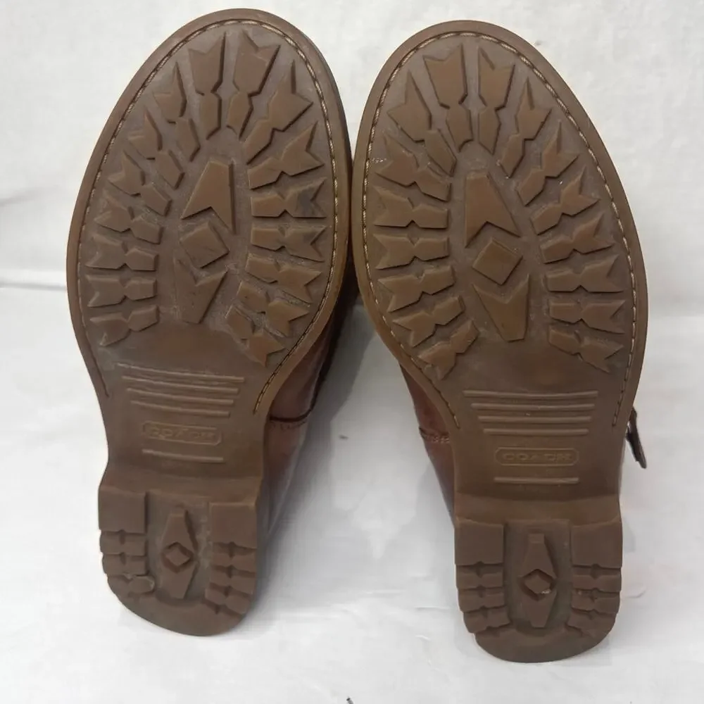 Coach Virginia Embossed Logo Women Boots Size 8 Brown Leather Tall Boots